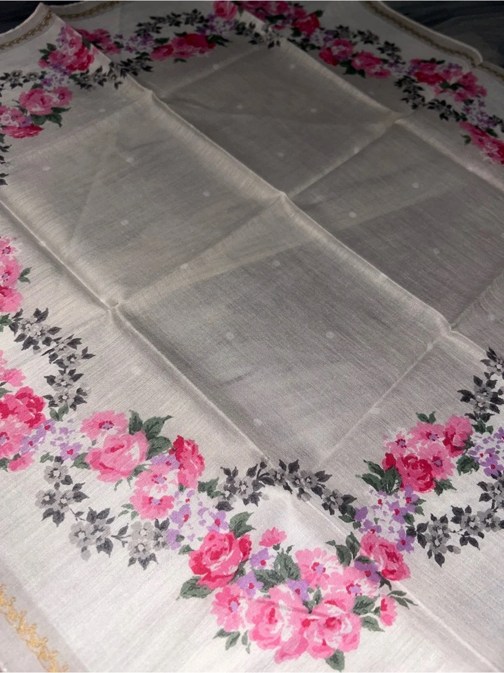 Vintage Christian Dior Pink Floral Cotton Handkerchief